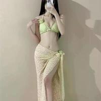 ราคา Women’s Thai‑Inspired Ginger Yellow Floral Bikini 3‑Piece Set, Halter Triangle Top & Tie‑Side Bottoms with Long Sheer Cover‑Up, Vacation & Island Resort (1733313731598124217)