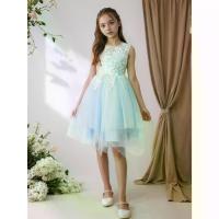 ราคา Girls' Sleeveless Lace-Trim Princess Dress with Asymmetrical Hem - Light Blue Tulle A-Line Summer Dress for Ages 4-12, Princess Dress for Girls, Nontransparent Fabric (1733445917893363556)