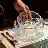 ราคา A set of Phnom Penh glacier glass bowl three-piece salad bowl Dessert glass bowl fruit and vegetable salad cutlery bowl set (1733444708118791347)