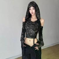 ราคา Off-shoulder T-shirt, beautiful design, Y2g Millennium style, hot girl, long sleeve, hoodie, slim fit, black color, versatile, short shirt for women. (1733064558109951043)