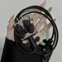 ราคา [COD] Black Love Bow 18W/20W USB Charger Protective Case Sets Cable Protector For Apple iPhone 16 15 Charging Cable Data Charger Rope (1733343142867207747)