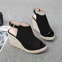 ราคา 2025 Wedge Thick-Soled High-Heeled Peep-Toe Sandals For Women, Straw Woven Hemp Rope Sole, One-Strap Buckle Sandals, Cross-Border Trade, Large Size Shoes, Suede (1733411126158460220)