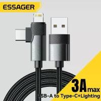 ราคา Essager 2 in 1 USB-A To Type C+Lightning Cable 3A USB A-C A-L Wire For iPhone16 15 14/13/12/11/10/9/8/7/6/5 Macbook iPad Apple Watch AirPods For Huawei Mate XT Xiaomi 14 Mobile T (1733371741254813233)