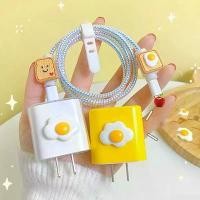 ราคา 4Pcs/Set USB Charger Cable Line Sleeve Mobile Phone Fried Egg Cartoon Cable Protector Anti-breaking Wire Wrap Cord Organizer for Apple Data Cable Protective Case (1733338671101478592)