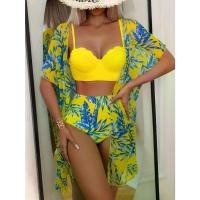 ราคา Tropical Print 3pcs Set Bikini, Spaghetti Straps High Waist with Cover Up Shirt Swimsuits, Women's Swimwear & Clothing (1733353203414238325)