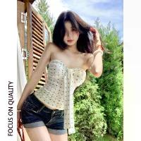 ราคา American Retro Strapless Vest for Women Summer Bow Tie Polka Dot Camisole Slim Fit Short Top (1733413579006051447)