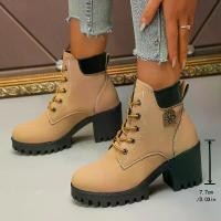 ราคา Women's Thick Heel Boots Worker Boots Autumn and Winter New Large Size High Heel Platform Lace up Platform Ankle Boots (1733351793004676978)