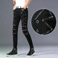 ราคา Men's Pants, Korean Style, Trendy and Casual, Fashion, Stretch Skinny Pants, Suitable for Night Clubs, Rivet Design, Black Pencil Pants, Favorite 1.40 wrangler jeans iron heart d (1733198225278404032)