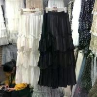 ราคา Asymmetric High Waist Midi Skirt with Half Lace Hem Pure Color Pleated Long Skirt Women's Cake Skirt Spring Summer Korean Style black skirt (1733042864733193959)