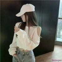 ราคา เสื้อยืดแขนยาวผู้หญิงแฟชั่น Oversize เสื้อครอปเซ็กซี่ ท็อป ผ่าไหล่ เสื้อผ้าวัยรุ่นเกาหลี เอวลอยผ้านิ่ม สีขาว แนะนำ binder (1733328301392955055)