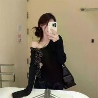 ราคา Korean Style Polka Dot Ribbon T-Shirt Women's Autumn Long Sleeve Off-Shoulder Base Shirt Pure Desire Style Black Slim Fit Off-Shoulder Top (1733310258764678994)
