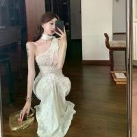 ราคา Off-shoulder Strap Dress Off-white satin ribbon for women Mermaid dress with cinched waist Long ball gown wedding dress infinity (1733439856354887556)