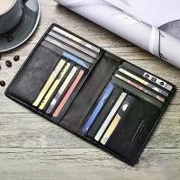 ราคา LYTWLZK Genuine Leather Passport Holder with Boarding Pass Design, Credit Card Holder, ID Wallet, Multi-Slot Travel Organizer, Polyester Lining, Foldable, Open Closure, Black Version (1733466781768254