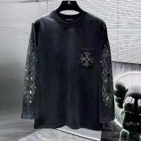 ราคา Chrome Heart Rhinestone Cross T T Shirt Men and Women unisex Washed Long Sleeve T T-shirt (1733395869949068807)
