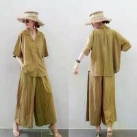 ราคา เซทเสื้อเชิ้ตคอปกฮาวาย Every day look งานน่ารักมาก มาคู่กับ กางเกงขากระบอกใหญ่เอวยางรอบใส่สบายใช้ผ้าลินินผสมพิมพ์ลายริ้ว (1733073582163920729)