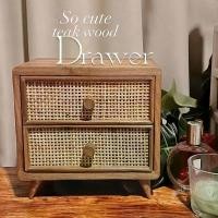 ราคา ตู้ไม้สักมินิมอล แบบหวายสานสองลิ้นชัก ประดับตกแต่งบ้าน (Thai Cabinet old teakwood) (1731863791795799417)