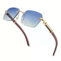 ราคา 2023 New Men'S Square Frame Thick PC Lens Metal Hinge Wood Grain Bow Leg Fashion Glasses, Semi-Rimless, with Cleaning Cloth, for Daily Wear (1733119640708089463)