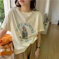 ราคา Korean Style Women's Summer Creative Rabbit Print Short Sleeve T-Shirt Comfortable Loose Dopamine Top (1733175681952286326)
