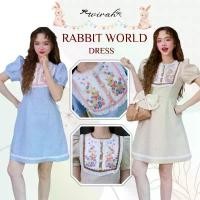 ราคา 「 Wirah_Brand 」DW179 Rabbit World Dress : ชุดเดรสผ้าทวิตทอสลาฟ งานปักน้องกระต่าย แขนสั้นทรงตุ๊กตา COD (1732663018262463544)