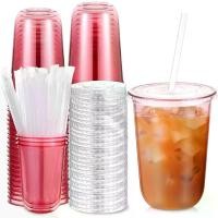 ราคา 50 ชุดแก้วพลาสติกใสพร้อมฝาและหลอด แก้วกาแฟเย็นแบบใช้แล้วทิ้ง PET สำหรับเครื่องดื่มเย็น น้ำผลไม้ สมูทตี้ ร้านกาแฟ งานปาร์ตี้ คริสต์มาส (สีชมพู, 16 ออนซ์) (1733281109898397516)