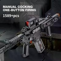 ราคา 1589+pcs 1:1 Scale High Simulation Assault Rifle Model Building Block Set|Classic Modular Carbine Model Building Block Ornament|Black gun body with orange muzzle|Home Decorative (1733475428274112289)
