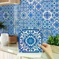 ราคา [สติ๊กเกอร์กระเบื้องลายครามสีน้ำเงินขาว 48 ชิ้น] สติ๊กเกอร์กระเบื้องลายครามสีน้ำเงินและขาวกันน้ำสวยงามมาก 48 ชิ้น | กาวติดตั้งเร็วสำหรับผนัง ตู้ เตียง และตกแต่งห้องน้ำ | ลอกออกโด (1733376980851393999)