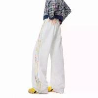 ราคา กางเกงผู้ชาย สีสันสดใส ลายดอกไม้สีขาวและสีเทา กางเกงวอร์มทรงตรง กางเกงลำลองลายทาง (1733165921421788634)