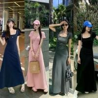 ราคา พร้อมส่ง เดรสยาว ชุดเดรส ชุดเกาหลี น่ารัก แขนสั้น คอเหลี่ยม แฟชั่นผู้หญิง เอวกระชับ สไตล์เกาหลี (1732971833805473419)
