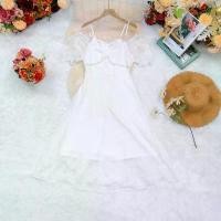 ราคา ชุดเดรสผู้หญิง,ชุดเดรสน่ารัก สีขาว ซับในทั้งตัว สายเดี่ยว เปิดไหล่ ผ้าชีฟอง ความยาวชุด=46 ส่งจากไทย สปอตสินค้า (1732589693897181174)