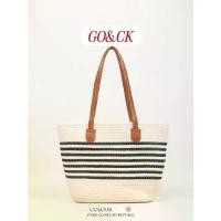 ราคา กระเป๋าผู้หญิง GO&CK สำหรับฤดูร้อน กระเป๋าถือชายหาด ความจุขนาดใหญ่ กระเป๋าสะพายไหล่แบบตะกร้าผัก กระเป๋าสานสีขาวพร้อมลายเส้นสีดำ (1733332892936865476)