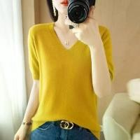 ราคา เสื้อยืด แขนสั้น ผ้าถัก คอวี สำหรับผู้หญิง ทรงหลวมและกระชับสัดส่วน อเนกประสงค์ เสื้อสเวตเตอร์ครึ่งแขน เสื้อฐานไหมพรม ฤดูใบไม้ผลิ ฤดูร้อน มาใหม่ เสื้อ ไหมพรม คอ ปีน (1733152712104511124)