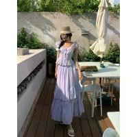 ราคา ชุดเสื้อและกระโปรง จีบ กลวง ปัก ครึ่งมูน เบย์ ดอกไม้ ทะเล Xinkeda (1731859231735711020)