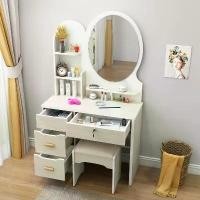 ราคา โต๊ะเครื่องแป้ง โต๊ะเครื่องสำอาง กระจกกลม ที่เก็บอเนกประสงค์ Dressing Table ชุดโต๊ะกระจก ชุดโต๊ะเครื่องแป้ง พร้อมเก้าอี้ (1729589032912259915)