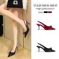 ราคา TULIP SHOEไทยส่งรองเท้าส้นสูง รองเท้าแฟชั่นสำหรับผู้หญิง ส้นสูงหัวแหลมผูกโบว์ หนังแท้ นิ้วหัวแหลม (1734155244324554293)