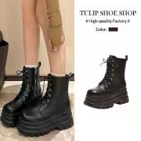 ราคา TULIP SHOE รองเท้าบูทมาร์ติน รองเท้าบูทส้นตึก เพิ่มความสูง 8 ซม พื้นหนาแบบสบาย (1734165557290829363)