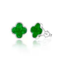 ราคา S925 silver inlay, natural Myanmar A jadeite, blue four-leaf clover stud earrings, with 925 silver needles, Tremella plugs (1733794532409443992)