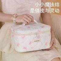 ราคา [COD] Cute Bowknot Makeup Bag Girly Heart Large Capacity Skincare Storage Bag Portable Handheld Travel Toiletry Bag (1733853611911776005)
