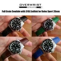 ราคา สายนาฬิกา สายหนังวัวแท้ overwrist Full Grain Cowhide with 316L Endlink for Rolex Sport 20mm ขายดี (1734304956494743117)
