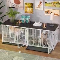 ราคา กรงสุนัข แบบกรงสุนัขใหญ่ หน้าท็อปไม้ + เหล็กเคลือบผิว สีดำ/สีขาว Wooden Dog Crate Furniture Side Table Style Sturdy Iron Metal Crate Frame 3 Lockable Doors with Removable Tray (1733685692985672974)