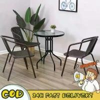 ราคา CAIY(มีพร้อมส่ง) ชุดโต๊ะเก้าอี้หวายเทียม Outdoor table ท็อปโต๊ะกระจก เฟอร์นิเจอร์กลางแจ้ง (1734352137677473173)