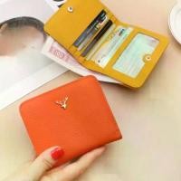 ราคา [Daily Comfort] Women's Compact Genuine Leather Wallet - Stylish Orange Foldable Coin Purse with Multiple Card Slots, Minimalist Design, Snap Closure, and Embossed Deer Head Logo, Petite Wallet (17342