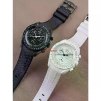 ราคา 2025 Compatible Swatch Omega Collaboration Watch Strap Omega Snoopy Planet White Rubber Woven Texture Curved (1733501496143218622)