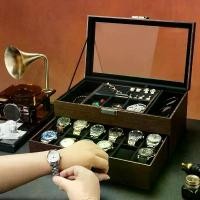 ราคา กล่องนาฬิกา 12 เรือน กล่องนาฬิกาใส่เครื่องประดับ 2ชั้น กล่องใส่นาฬิกา Watch Box ลายไม้วอลนัท (1733574060895864441)