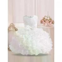 ราคา Girls' Elegant Ruffle Tutu Dress, Crew Neck, Sleeveless, Solid Color, Flared Hem, Knee-Length, with Bow Detail, for Party, Wedding, All-Season (1734003827592365977)