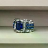 ราคา Personalized Luxury Sapphire Men's Fashion Full Diamond White Gold Engagement Wedding Ring (1733569910994863687)