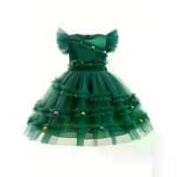 ราคา New Christmas Formal Party Dress for Girls, Princess Dress with Bow, Flutter Sleeve Tulle Dress, Children's Birthday Party Green Wedding Evening Gown, New Year's Outfit (1733620508667250459)