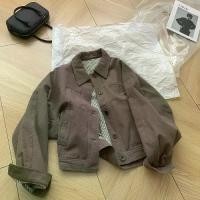 ราคา Vintage Hong Kong Style INS Off-White Denim Jacket for Women Long Sleeve 2025 Autumn Turn-Down Collar Single-Breasted Jacket (1733672541429466231)