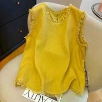 ราคา Women's yellow tassel-trimmed linen sleeveless shirt, new summer style, loose and trendy cotton-linen vest top blouse (1733167683385066789)