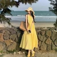 ราคา Seaside vacation gentle wind yellow plaid vest dress women's summer new loose and thin skirt (1734213200975988133)