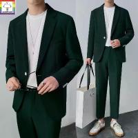 ราคา ชุดสูทผู้ชายสีเขียวเข้ม1กระดุม+กางเกงขาเต่อเอวสม็อค (เสื้อ+กางเกง) (1733933241758680588)